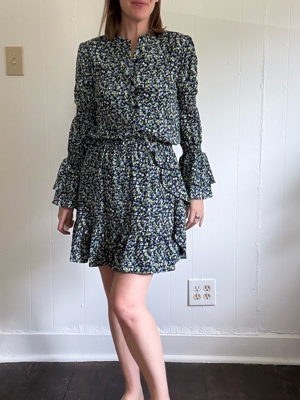 MICHAEL Michael Kors Navy Floral Ruffle Skirt and Blouse SET